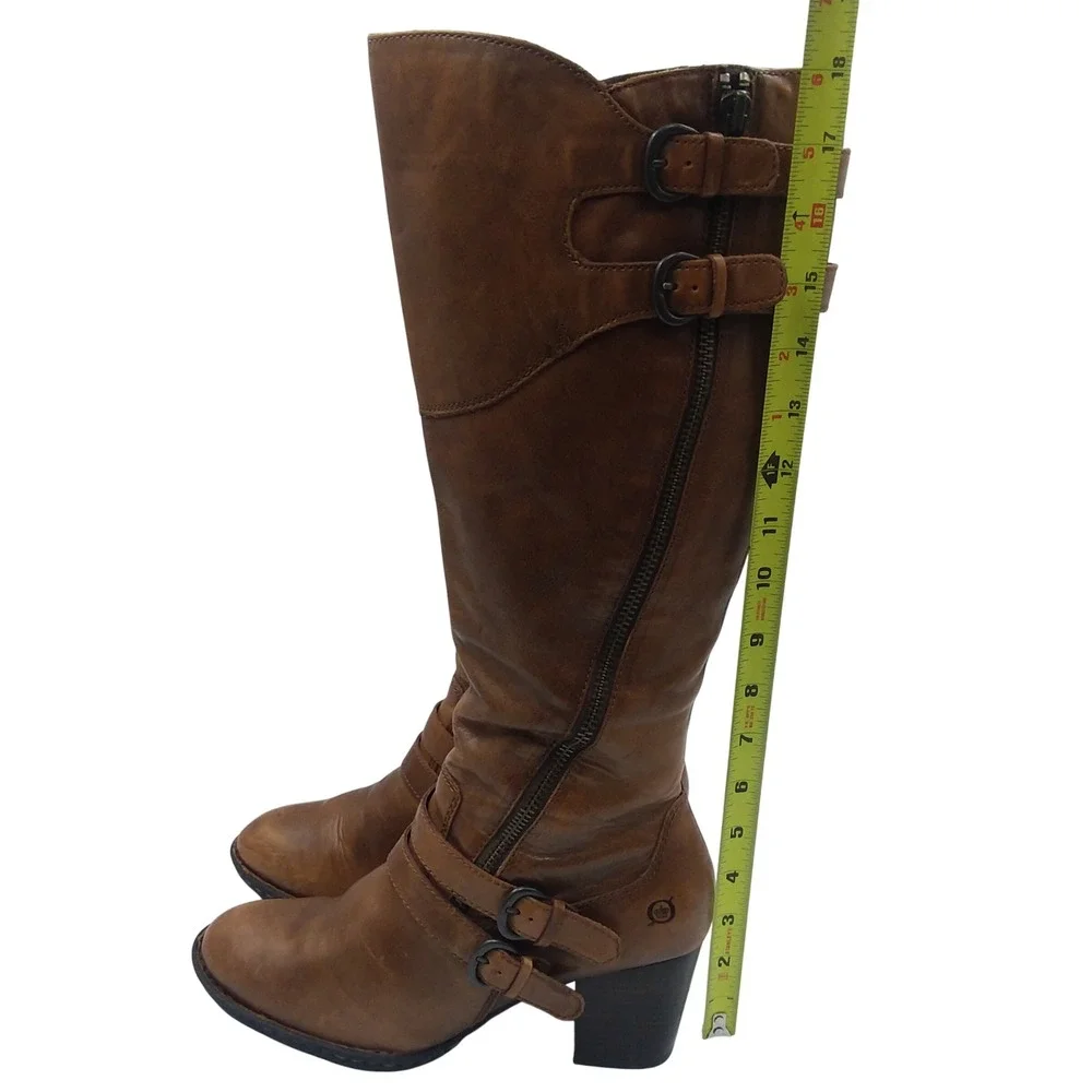 Born Milari Knee High Riding Boots Leather Buckle Accent Heel Brown Women's‎ 9.5 - Picture 10 of 12